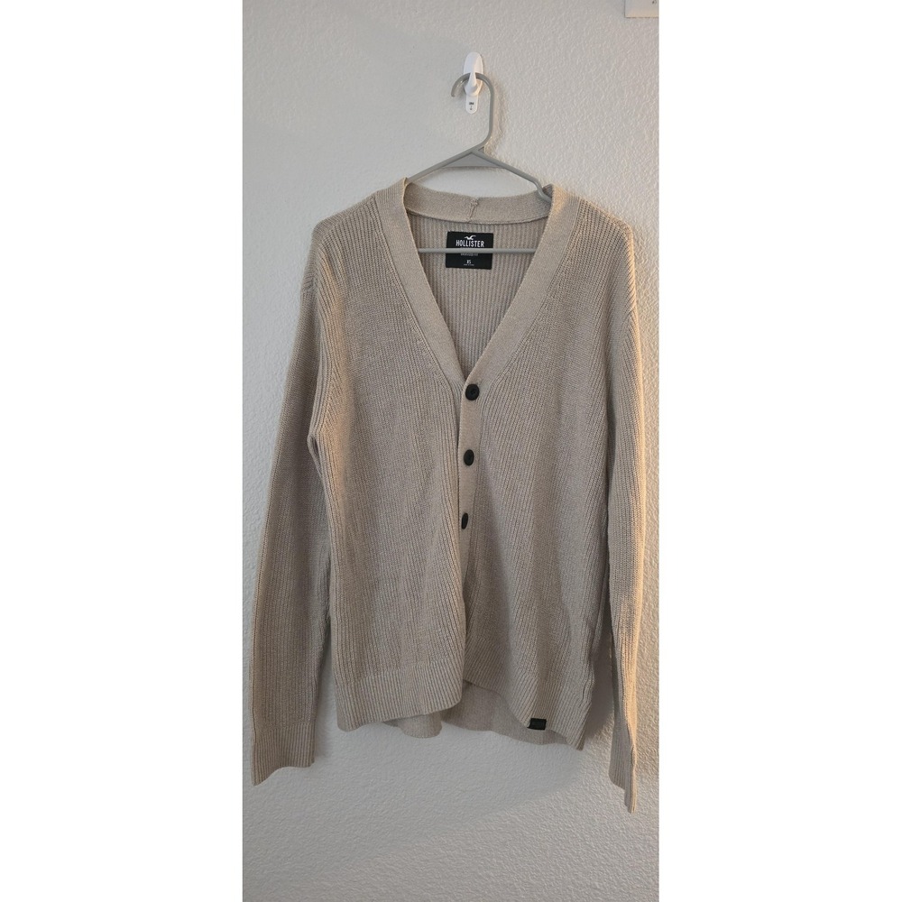 Hollister Cardigan Sweater Womens‎ XS Beige Button Front V Neck Oversized Knit